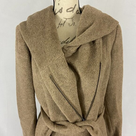 Cole Haan Women's Tie-Waist Wool & Alpaca Blend Wrap Coat Sz 12 Maple Sugar NWOT - Picture 5 of 15